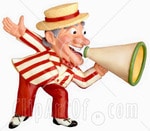 12357-Clay-Sculpture-Of-A-Carnival-Barker-Speaking-Into-A-Megaphone-Clipart